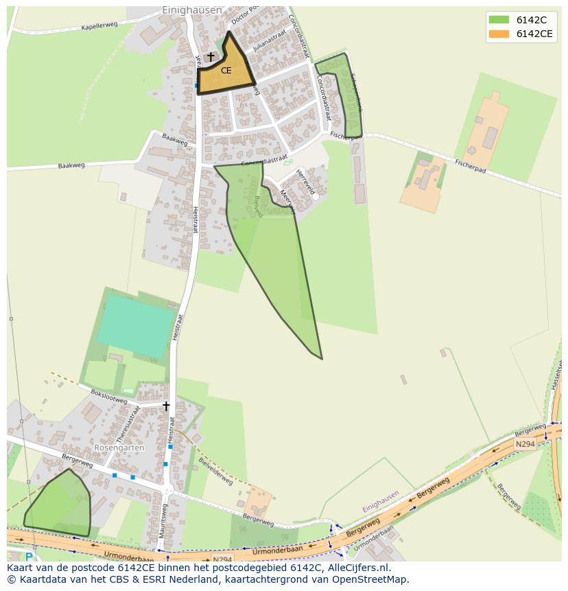 Afbeelding van het postcodegebied 6142 CE op de kaart.