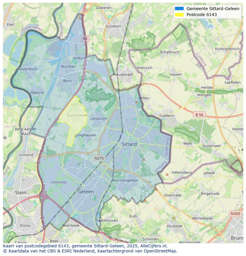 Afbeelding van het postcodegebied 6143 op de kaart.