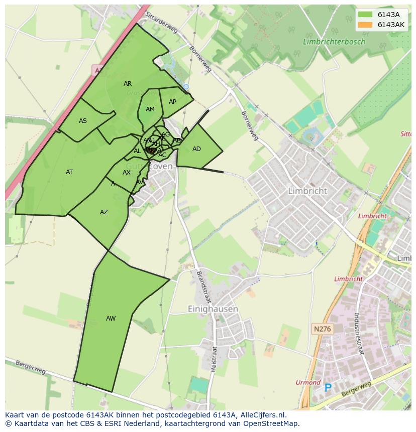 Afbeelding van het postcodegebied 6143 AK op de kaart.