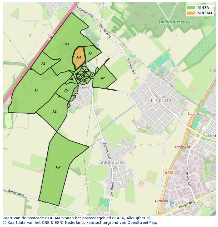 Afbeelding van het postcodegebied 6143 AM op de kaart.
