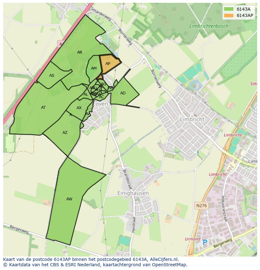 Afbeelding van het postcodegebied 6143 AP op de kaart.