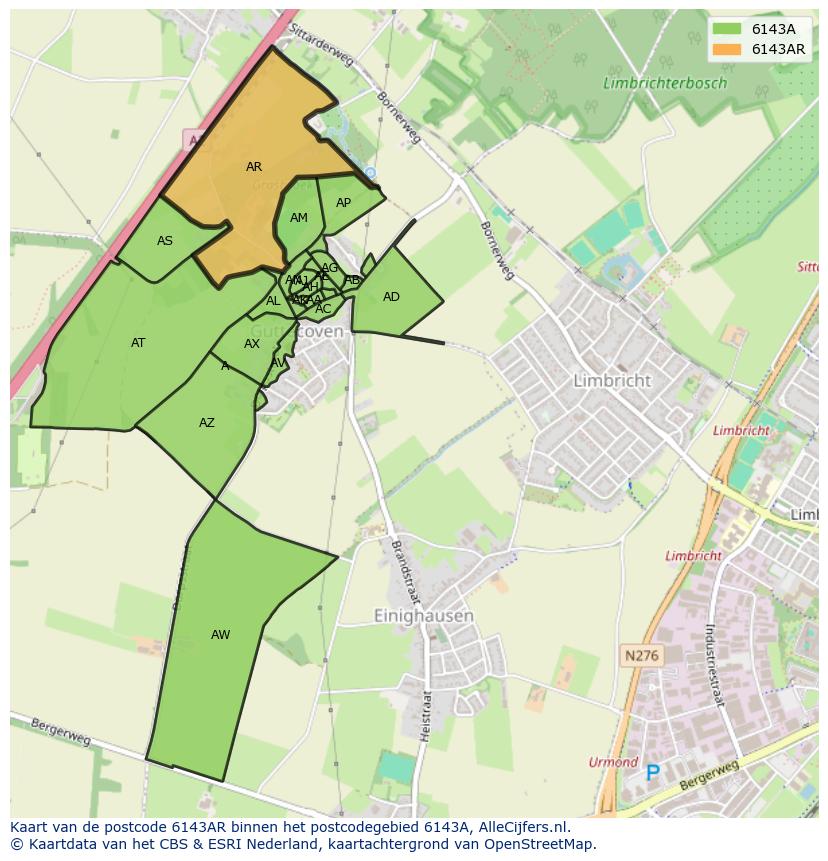 Afbeelding van het postcodegebied 6143 AR op de kaart.
