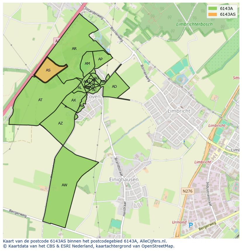 Afbeelding van het postcodegebied 6143 AS op de kaart.