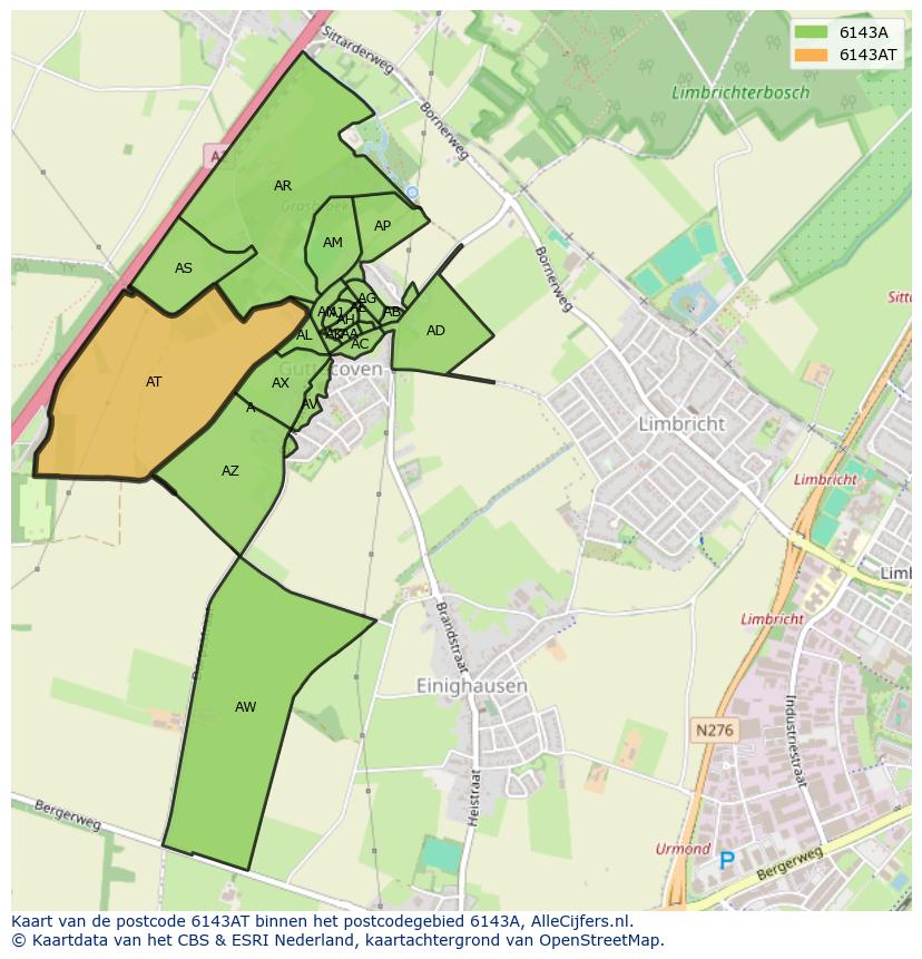 Afbeelding van het postcodegebied 6143 AT op de kaart.
