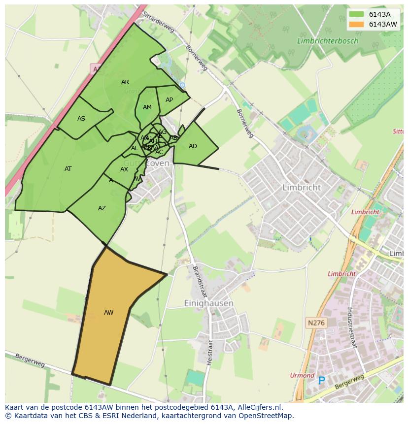 Afbeelding van het postcodegebied 6143 AW op de kaart.