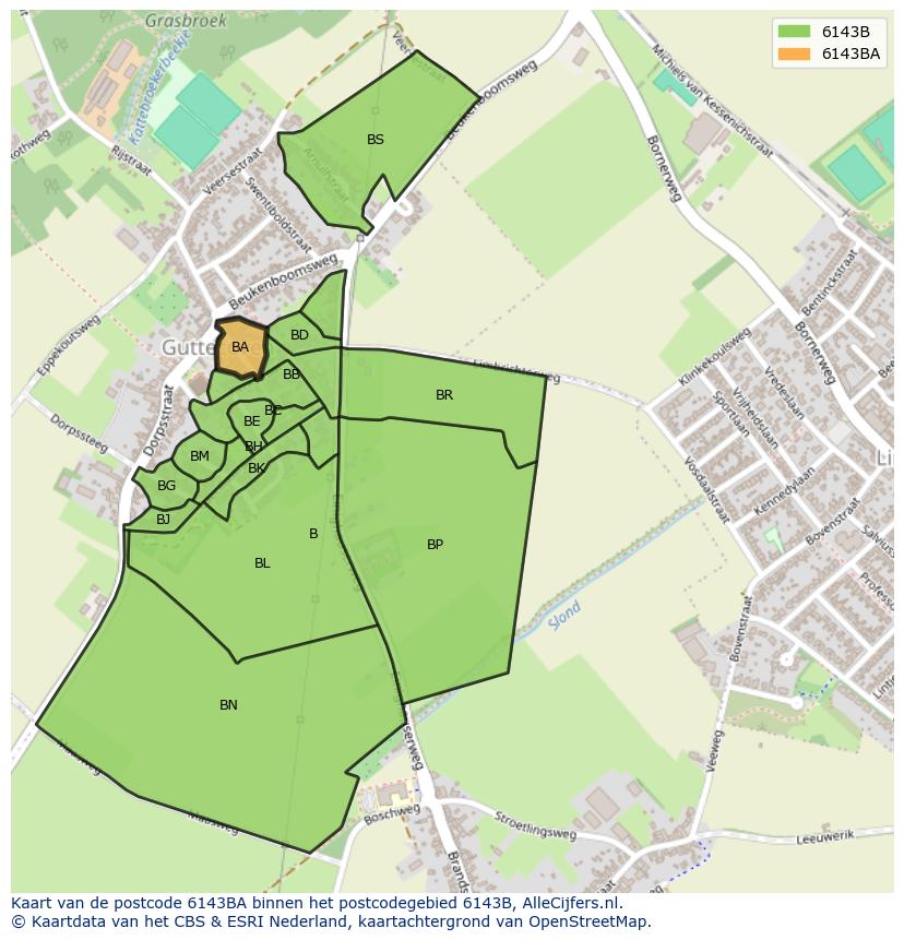 Afbeelding van het postcodegebied 6143 BA op de kaart.