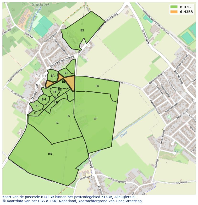 Afbeelding van het postcodegebied 6143 BB op de kaart.