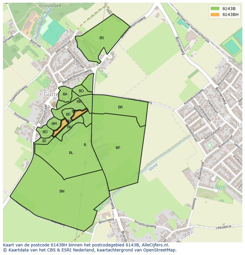 Afbeelding van het postcodegebied 6143 BH op de kaart.