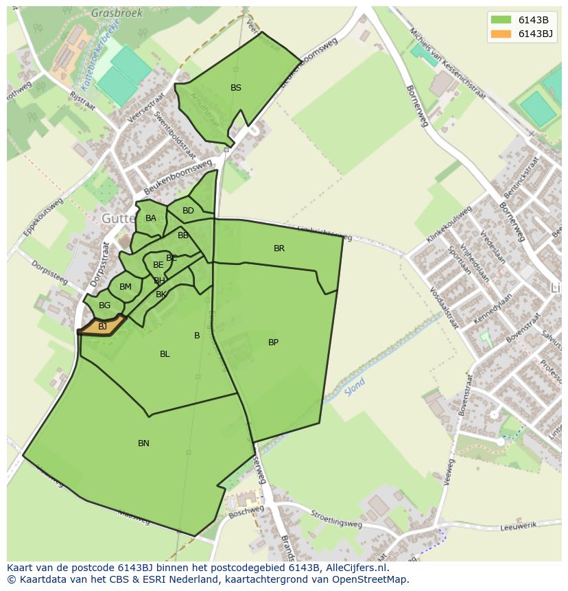 Afbeelding van het postcodegebied 6143 BJ op de kaart.