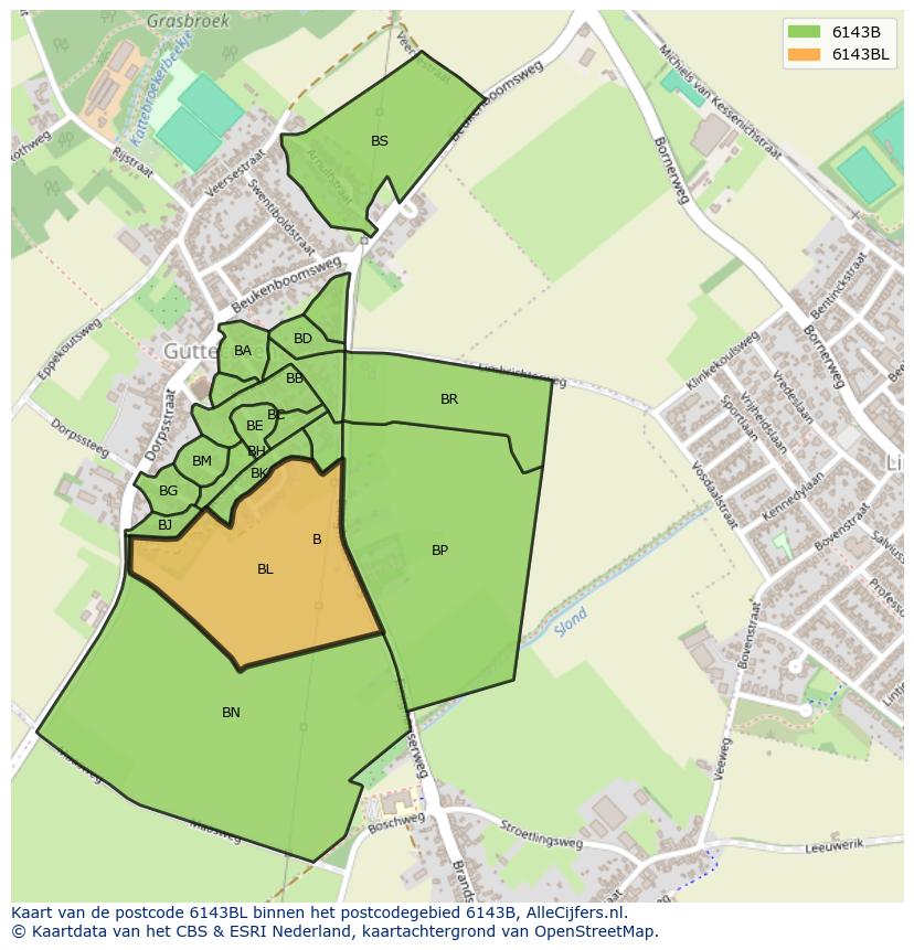 Afbeelding van het postcodegebied 6143 BL op de kaart.