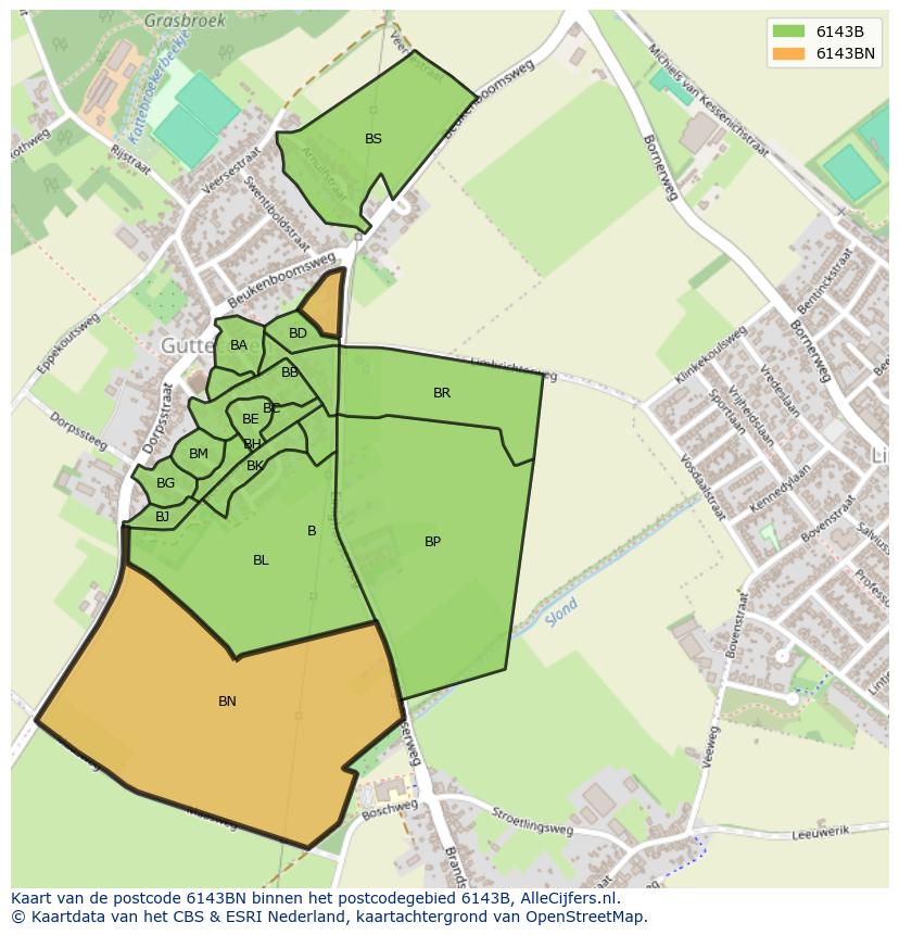Afbeelding van het postcodegebied 6143 BN op de kaart.