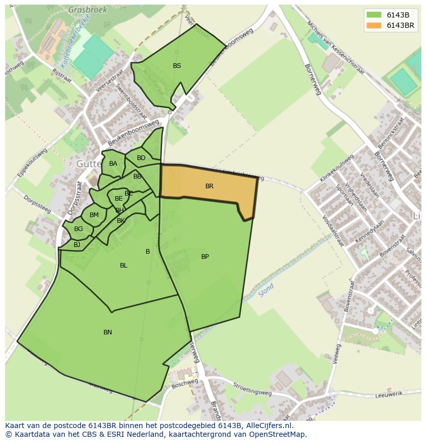 Afbeelding van het postcodegebied 6143 BR op de kaart.