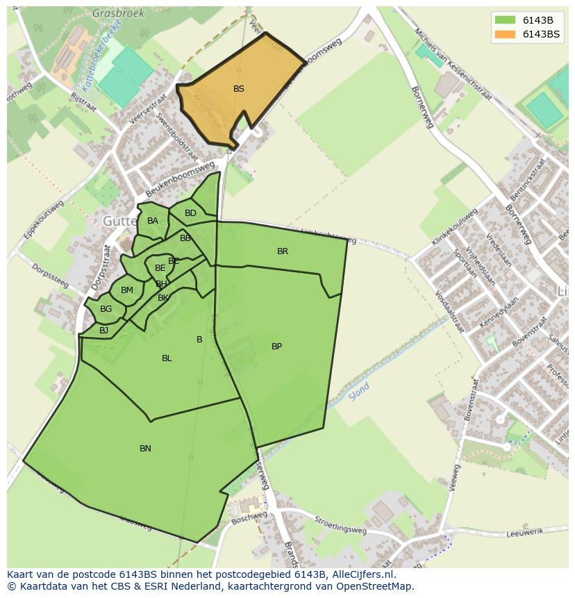 Afbeelding van het postcodegebied 6143 BS op de kaart.