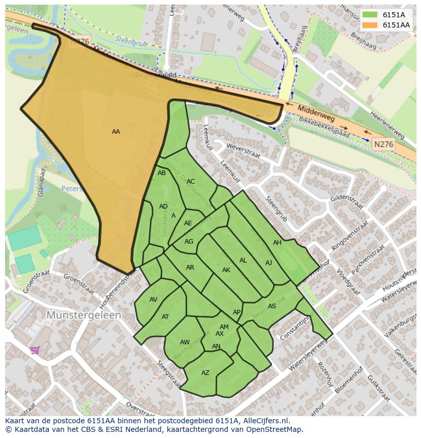 Afbeelding van het postcodegebied 6151 AA op de kaart.