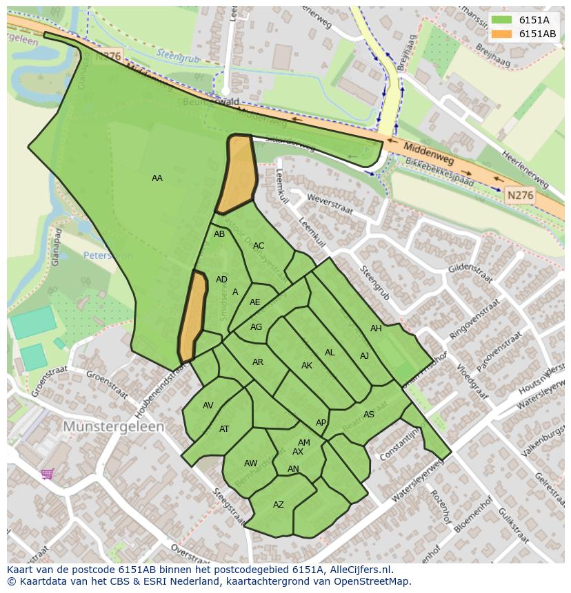Afbeelding van het postcodegebied 6151 AB op de kaart.