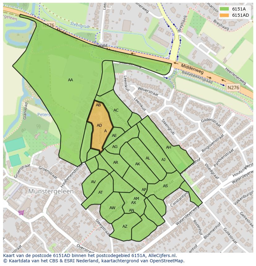 Afbeelding van het postcodegebied 6151 AD op de kaart.