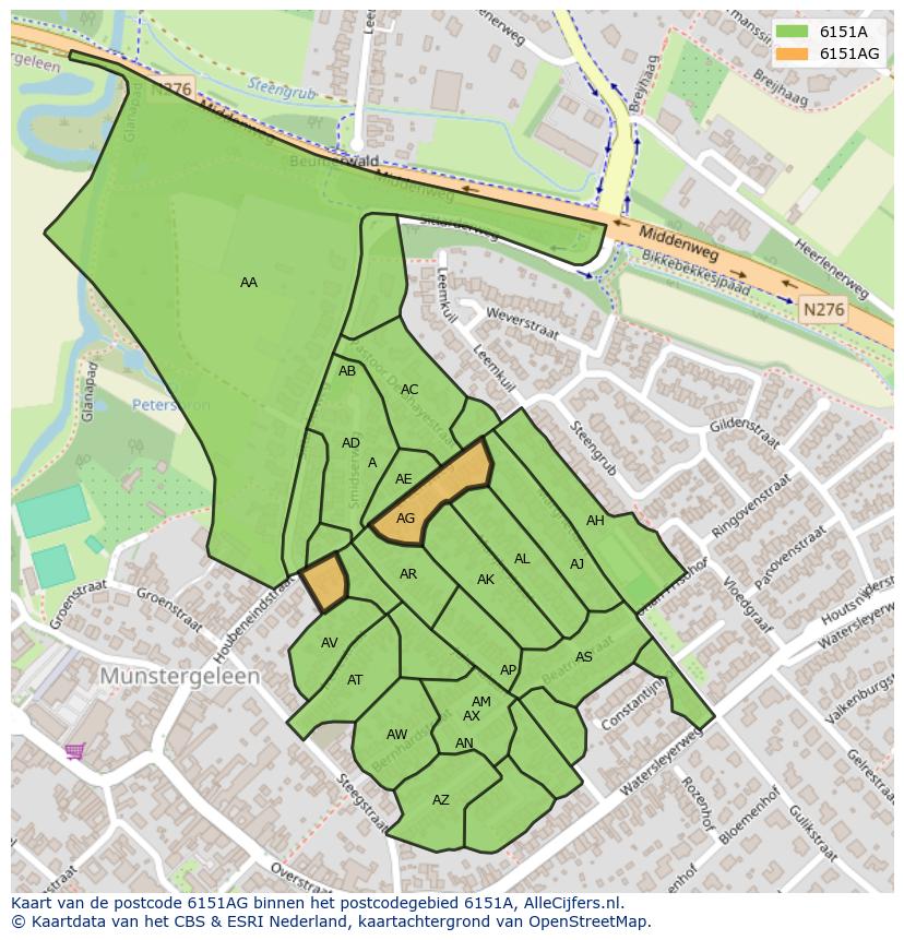 Afbeelding van het postcodegebied 6151 AG op de kaart.