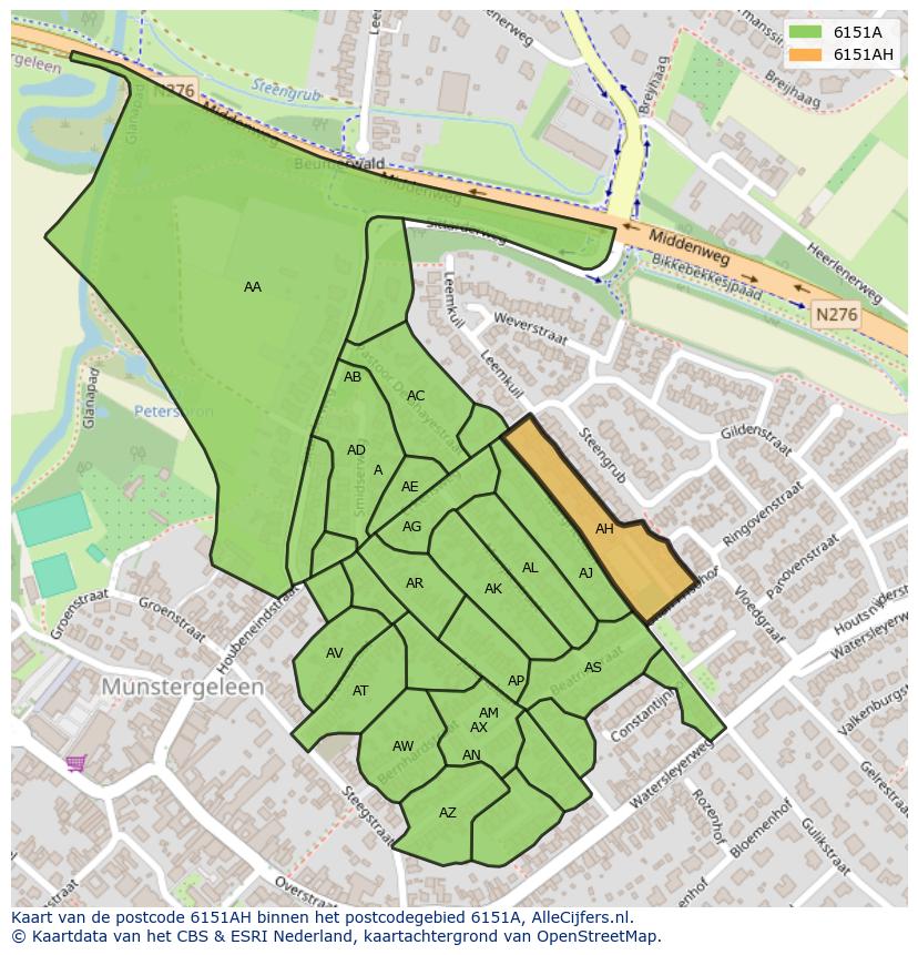 Afbeelding van het postcodegebied 6151 AH op de kaart.