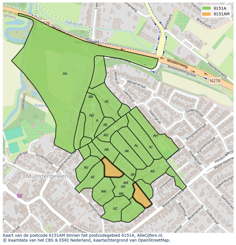 Afbeelding van het postcodegebied 6151 AM op de kaart.