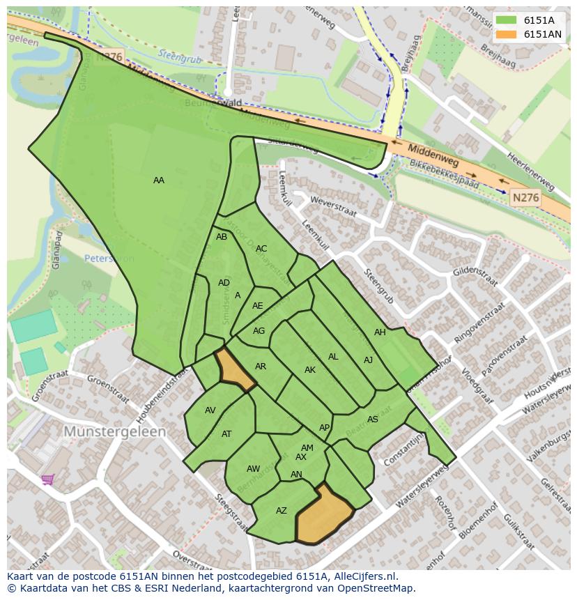 Afbeelding van het postcodegebied 6151 AN op de kaart.