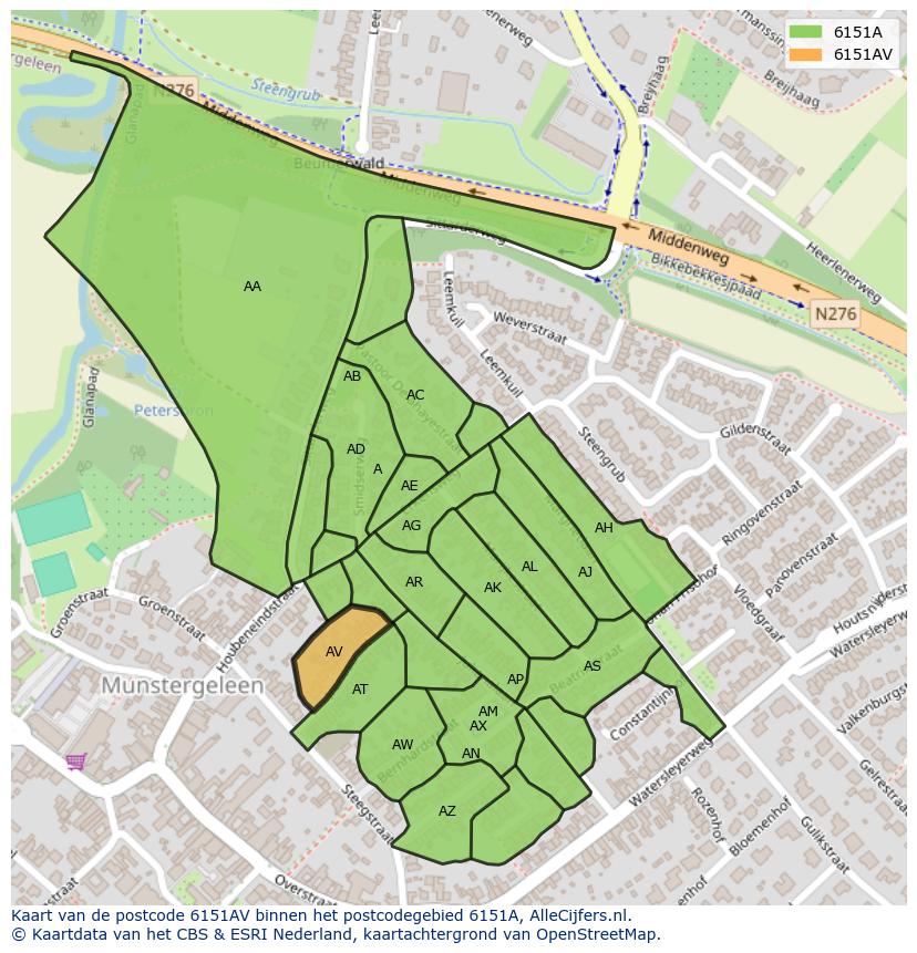 Afbeelding van het postcodegebied 6151 AV op de kaart.