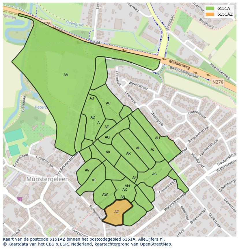 Afbeelding van het postcodegebied 6151 AZ op de kaart.
