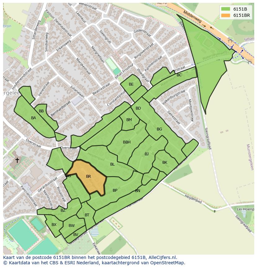 Afbeelding van het postcodegebied 6151 BR op de kaart.