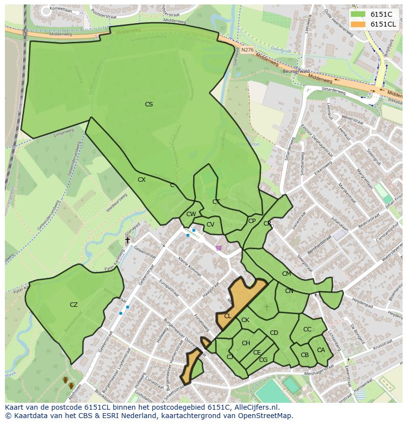 Afbeelding van het postcodegebied 6151 CL op de kaart.
