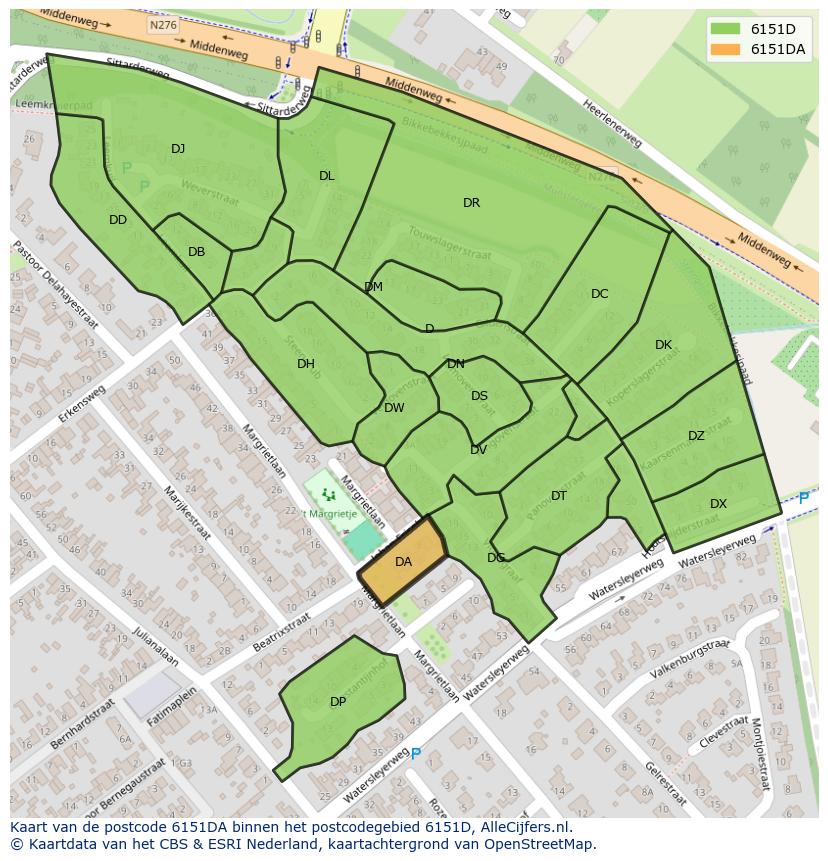 Afbeelding van het postcodegebied 6151 DA op de kaart.