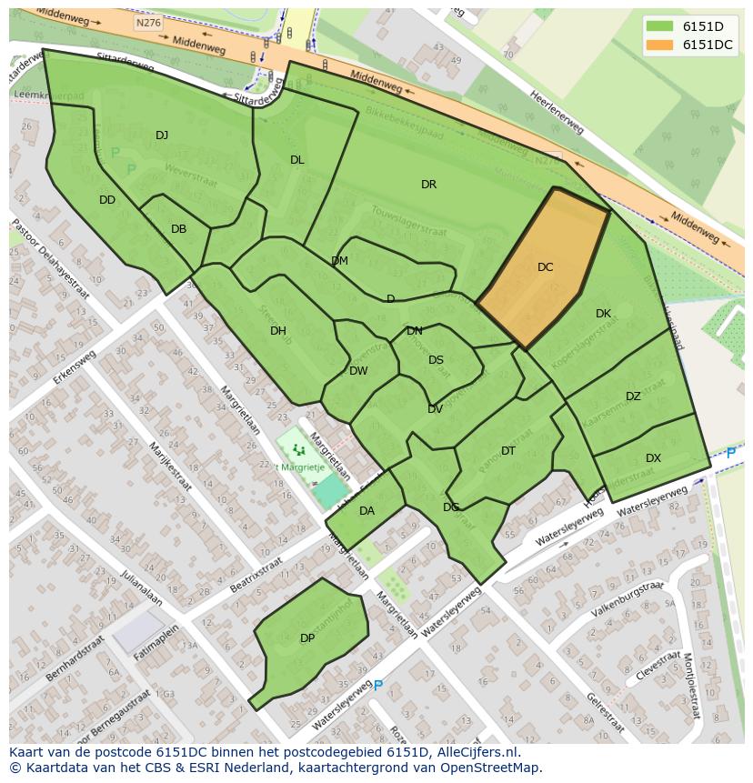Afbeelding van het postcodegebied 6151 DC op de kaart.