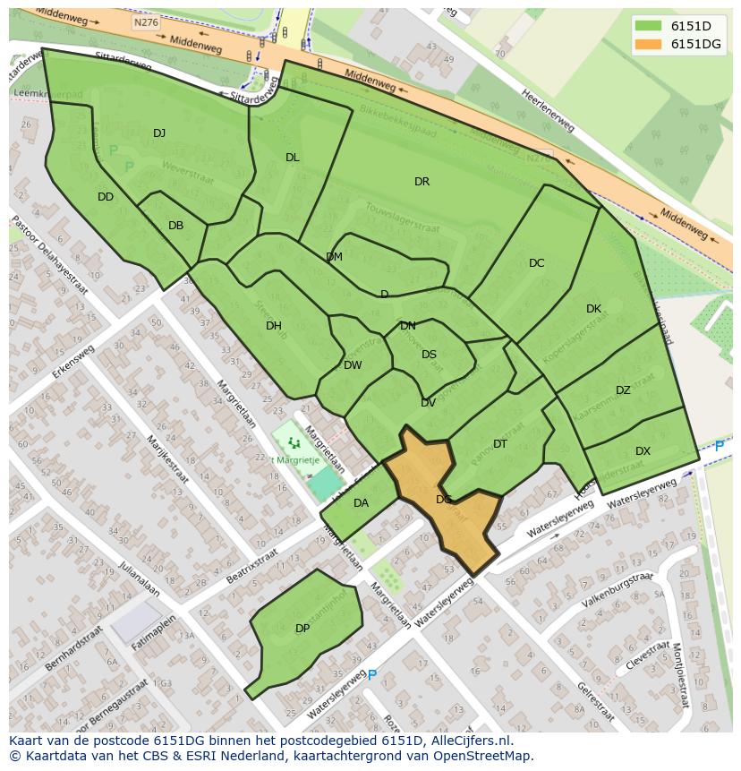 Afbeelding van het postcodegebied 6151 DG op de kaart.