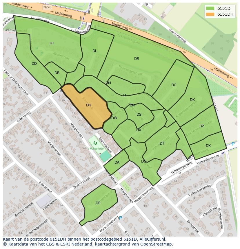 Afbeelding van het postcodegebied 6151 DH op de kaart.