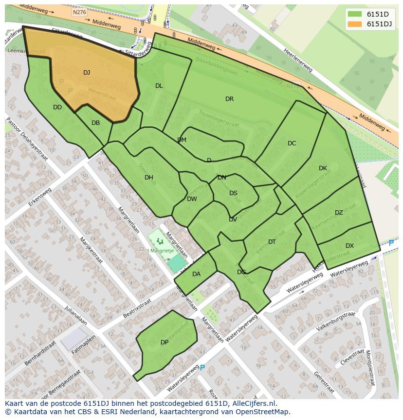 Afbeelding van het postcodegebied 6151 DJ op de kaart.