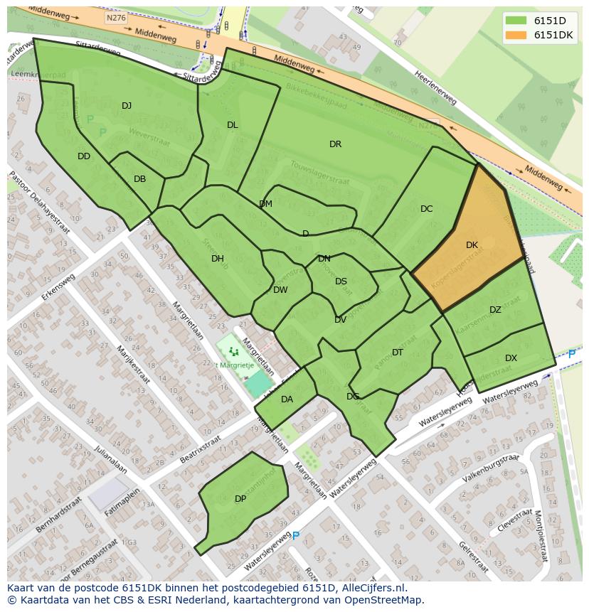 Afbeelding van het postcodegebied 6151 DK op de kaart.