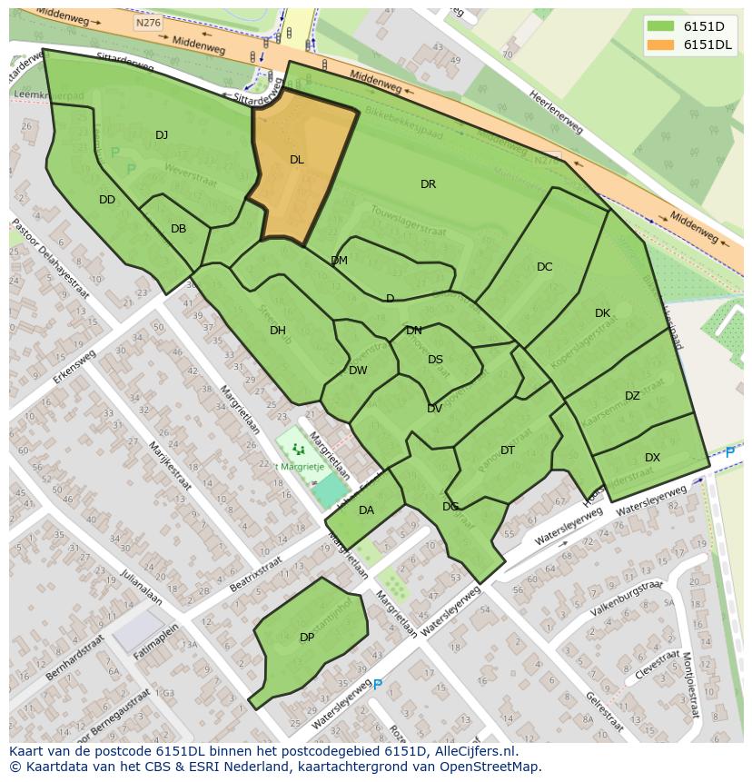 Afbeelding van het postcodegebied 6151 DL op de kaart.