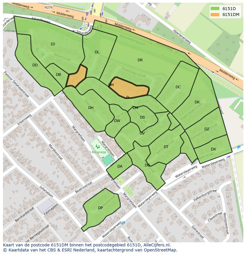 Afbeelding van het postcodegebied 6151 DM op de kaart.