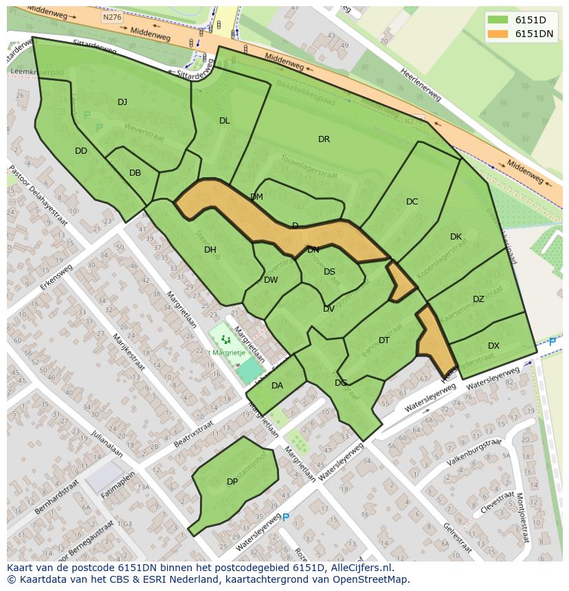 Afbeelding van het postcodegebied 6151 DN op de kaart.