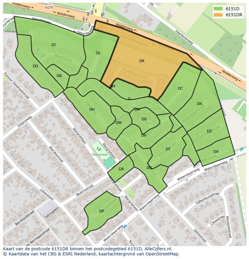 Afbeelding van het postcodegebied 6151 DR op de kaart.