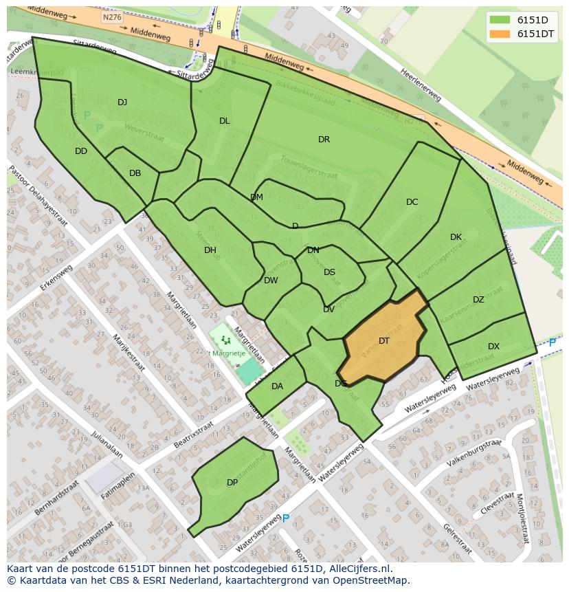 Afbeelding van het postcodegebied 6151 DT op de kaart.