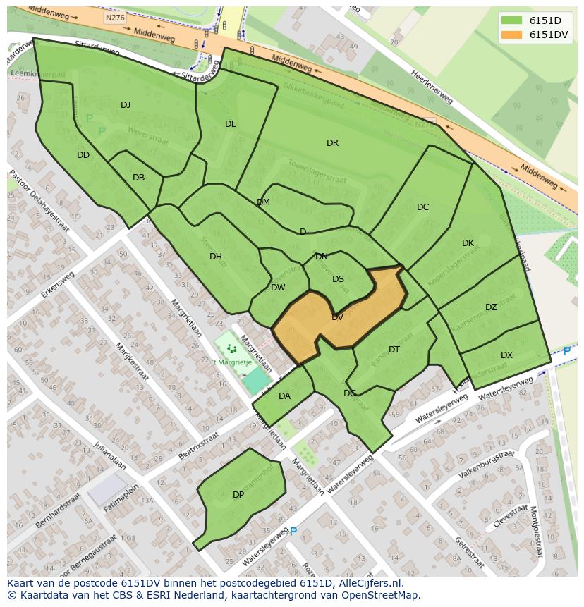 Afbeelding van het postcodegebied 6151 DV op de kaart.