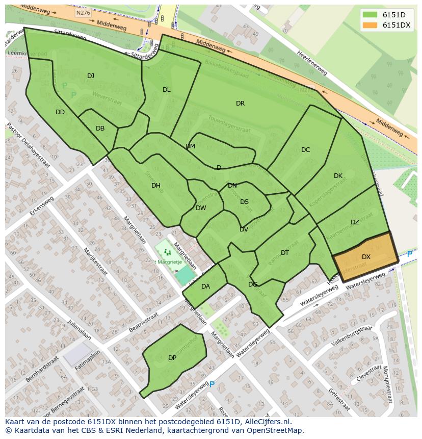 Afbeelding van het postcodegebied 6151 DX op de kaart.