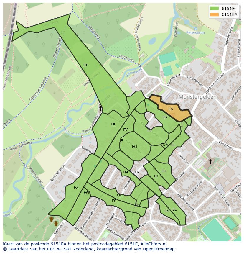 Afbeelding van het postcodegebied 6151 EA op de kaart.