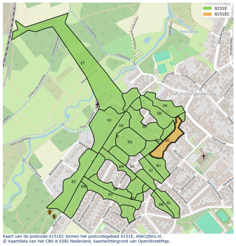 Afbeelding van het postcodegebied 6151 EC op de kaart.