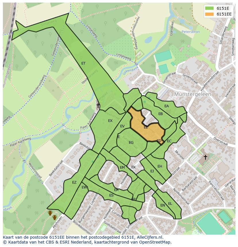 Afbeelding van het postcodegebied 6151 EE op de kaart.