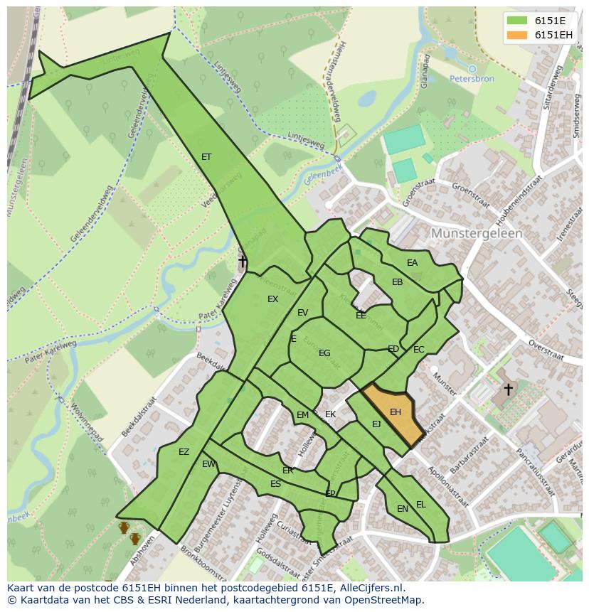 Afbeelding van het postcodegebied 6151 EH op de kaart.