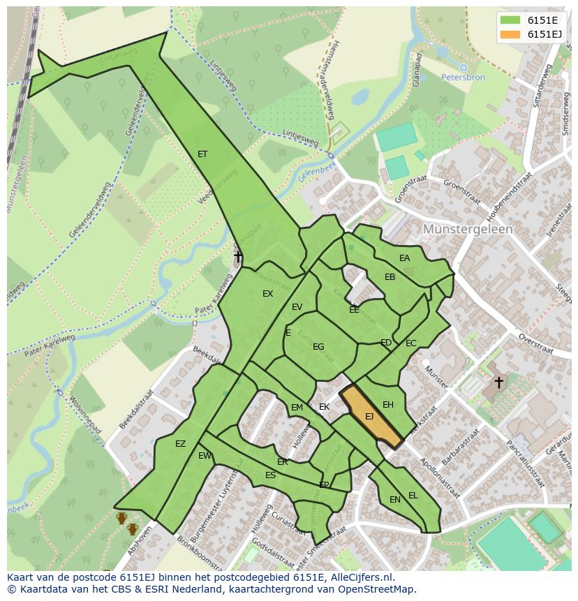 Afbeelding van het postcodegebied 6151 EJ op de kaart.