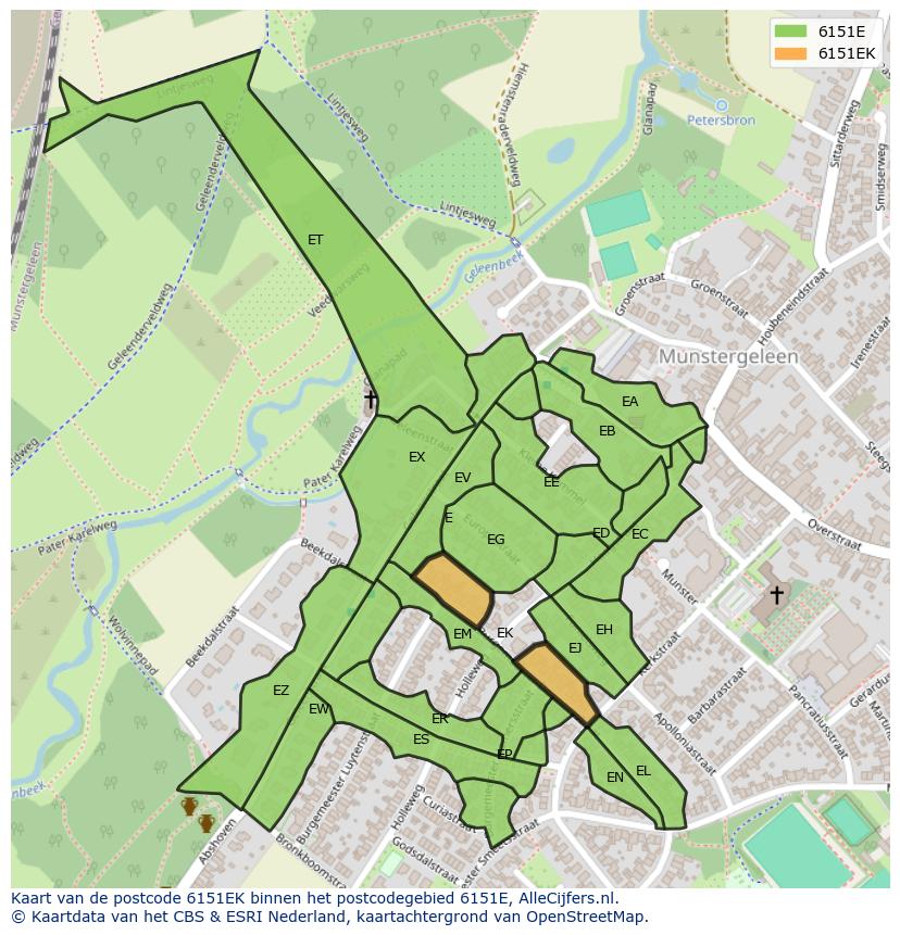 Afbeelding van het postcodegebied 6151 EK op de kaart.