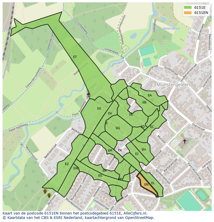 Afbeelding van het postcodegebied 6151 EN op de kaart.