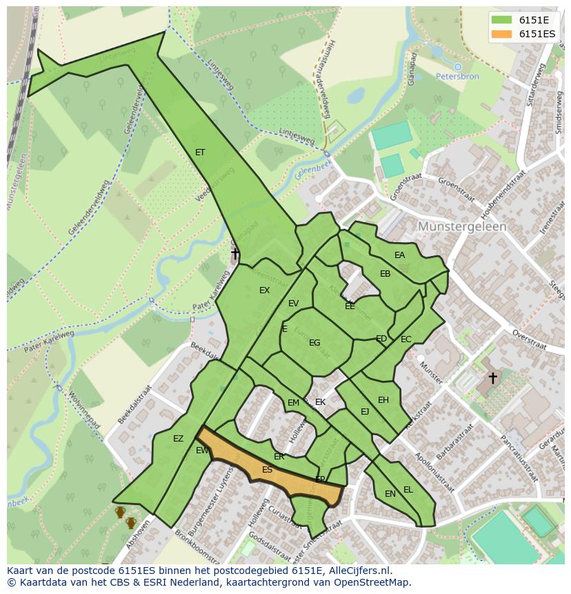 Afbeelding van het postcodegebied 6151 ES op de kaart.