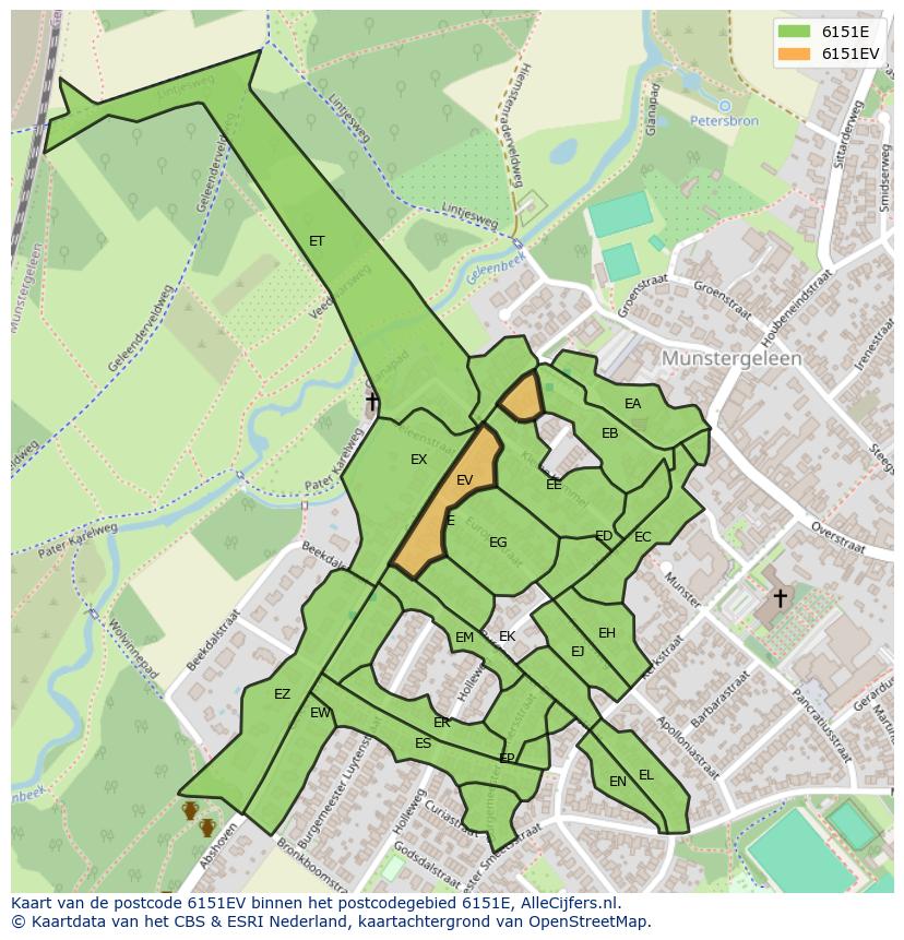 Afbeelding van het postcodegebied 6151 EV op de kaart.